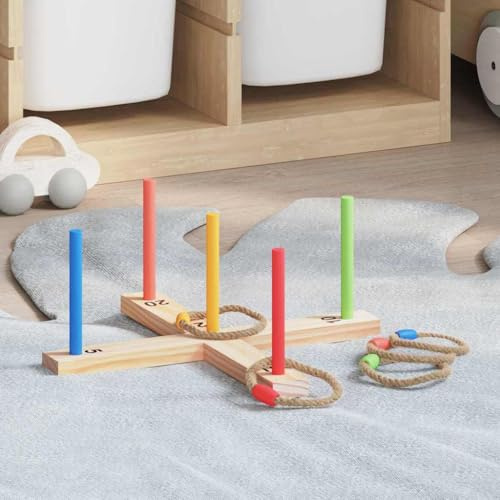 Runheo Ringwurfspielset aus massivem Kiefernholz, 41 x 41 x 16 cm, Mehrfarbig, Wurfspiel für drinnen und draußen, fördert Geschicklichkeit, ideal für Garten, Party, Camping, Familienspiel