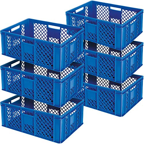 6 X Euro contenitore a giorno/Cestino, qualità industriale, per uso alimentare, 600 X 400 X 240 mm, Blu
