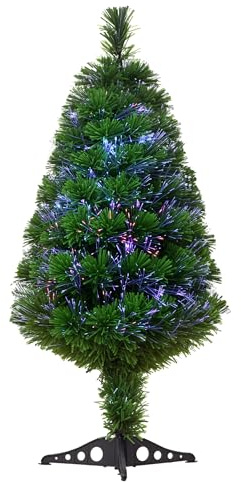 HOMCOM Sapin de Noël Artificiel Lumineux 90H cm Fibre Optique Multicolore + Support Pied 90 Branches Vert