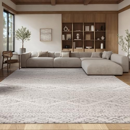 SAFAVIEH Area Rug 8x10 - Tulum Collection - Large - Ivory & Grey, Moroccan Boho Tribal Design, Non-Shedding & Easy to Clean, Ideal for Living Room, Bedroom, Dining Space (TUL272A)