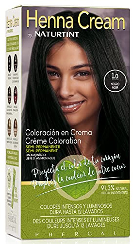 Naturtint | Henna Cream | Coloración Semipermanente en Crema Sin Amoniaco | +90% Ingredientes Naturales | Hasta 12 Lavados | 1.0 Negro | 110ml