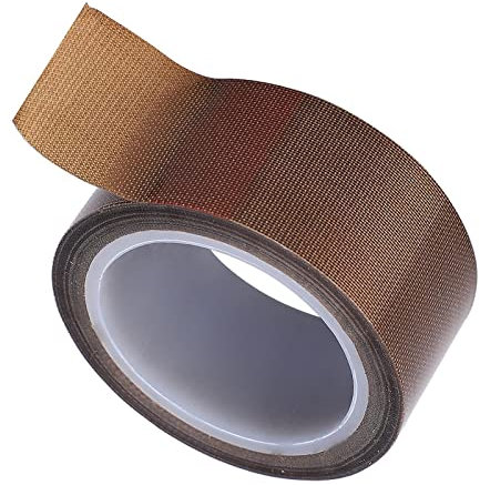 Walfront Cinta de Teflón de Alta Temperatura PTFE de Cristal Cinta Adhesiva Fibra de Vidrio Cinta de Teflón Autoadhesiva para Sellador Al Vacío (0.13mm x 50mm x 10m)