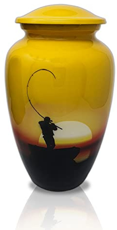 PRECIOUS HANDICRAFT Sunset Cremation Urns for Ashes Adult | Decorative Urn for Human Ashes Female & Male, Deer Sunset Nature Keepsake Urn with Secure Lid (Yellow, Large)