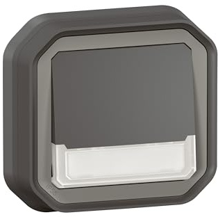 LEGRAND, Plexo New 069854L - Pulsador con iluminación para ambientes húmedos (incluye soporte para rotulación, abridor y contacto de cierre (NO+NC), entrega con 12 V para cableado, compatibilidad con