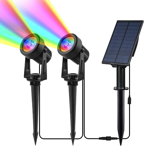 CORESLUX Solar Spot Lights Outdoor Garden RGB Solar Spotlights Color Changing Garden Uplighters SpotLights Outdoor IP65 Waterproof Decorative Lighting for Yard Lawn Path 2 in 1