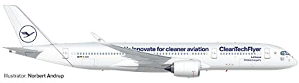 Herpa Modellflugzeug Lufthansa Airbus A350-900 CleanTechFlyer, D-AIVD, Miniatur im Maßstab 1:200, Sammlerstück, Modell mit Standfuß, aus Kunststoff