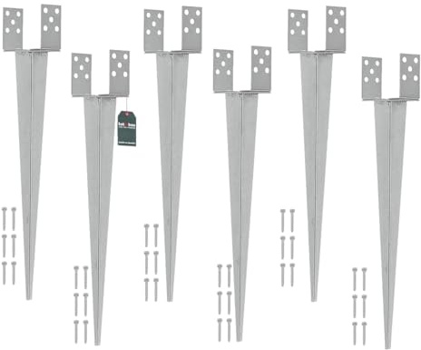 KOTARBAU® 6 Pièces Support de Poteau Réglable - 0-160 mm - Acier Galvanisé - 70 cm - Argent - Support Poteau a Enfoncer - Ancrage Balancoire - Ancre a Enfoncer - pour Poteaux Bois