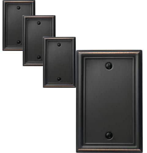 OKAWYC Single Blank Light Switch Cover Luca Metal Wall Plate, 4-Pack Aged Bronze 1 Gang, Light Switch Cover Outlet Cover Decorative Wallplate, Durable