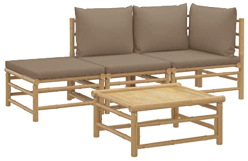 vidaXL Loungegrupp 4 delar taupe dynor bambu, trädgårdssoffa, utemöbler, loungeset, trädgårdssoffor, trädgårdsmöbler, loungegrupp i bambu