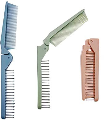 JZK 3 x faltbare Haarbürsten Kamm, Massagekopfbürste und feiner Zahnkamm, kompakte Taschenreise-Haarbürste für Frauen und Mädchen