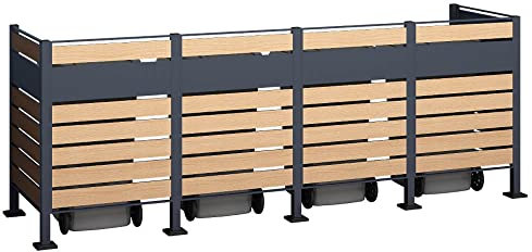WESTMANN 4er Mülltonnenverkleidung Planum | Metall 320x90x120 cm Grau/Braun | Mülltonnen Sichtschutz & Mülltonnenbox für 4 Mülltonnen