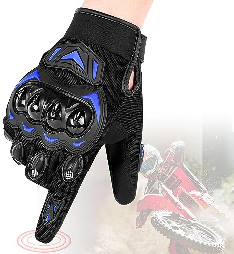 Gant Moto Homologué Homme, Anti-Glissant Gants Moto Cross, Gant de Moto avec Protection de Coque Rigide Knuckle, Écran Tactile Gants Scooter pour Conduite Cyclisme Moto Escalade Chasse (Bleu, XL)