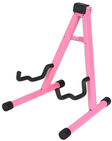 Guitar Stand Folding A Frame Floor Universal Metal for Acoustic Classical Electric Bass Guitars Banjo Ukulele Portable, Pink