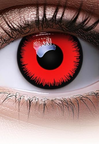 MeralenS Lentilles couleur rouge - Red Lunatic Halloween, Shrovetide, Carnaval| 1 paire (2 pièces) | sans correction | 0,00 Dioptries