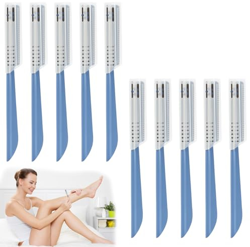 10Pcs Beard Mustache Straight Edge Razors, Men Eyebrow Shaper Straight Eyebrow Razor Stainless Steel Blade for Facial Hair Fuzz Remover Hair Shaver Grooming Tool for Travel Grooming Styling