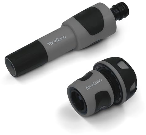 YourCasa Pulverizador de jardín con adaptador de manguera de 3/4 pulgadas, jeringa premium para manguera de jardín, boquilla con accesorio para el jardín, alcachofa de mano, pulverizador de limpieza