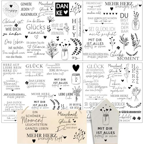 Hongma Rub On Sticker ca.A5 19x14cm-Großformat Transfers 4PCS Sprüche für Raysin für Keraflott Möbel Glas Holz DIY Deko Rub On Folie Rubons Aufkleber (Viele Schöne Sprüche)