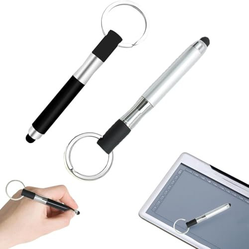 2 Stück Touchscreen Stift,Kugelschreiber mit Touchpen,Multitool Stift,Mini Kugelschreiber,Mini Pen,Multifunktionsstift,Handystift,Kompatibel für Alle Smartphone,Tablets(Schwarz/Silber)