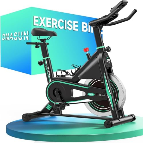 DMASUN Bicicleta Estática en Casa con Resistencia Ajustable, Bicicleta Estatica Silenciosa con Monitor LED, Cómodo Cojín de Asiento, App Propia, Capacidad de 160 kg, Entrenamiento Aeróbico