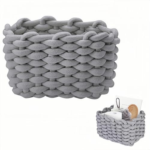 Gris 1 Pièces Panier Rangement Bébé Panier de Rangement en Corde de Coton Petit Panier Tressé Carré Paniers de Rangement à Langer Convient pour Chambre de Bébé, Chambre, Salon