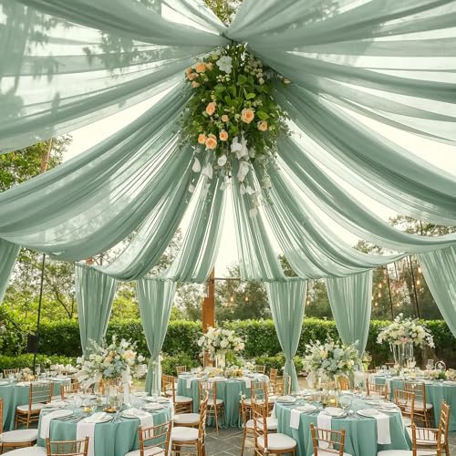 Ebeta Jupe de Plafond Suspendu, Manteau en Mousseline de Soie, Cantonnière de Mariage, Décoration de scène, Rideaux en Mousseline (Matcha, 10 m x 0.73 m)