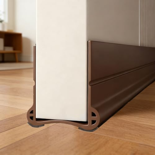 PFSLiang Burlete para Puerta 93cm, Aislamiento Acústico, Cortavientos, Deflector de Lluvia, Autoadhesivo, burlete de puerta insonorizado y resistente a la intemperie para puertas (Marrón)