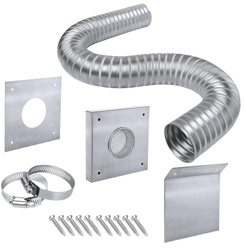 Honseadek Pellet Stove Fresh Air Intake Kit, 2 Inch Outside Cold Air Vent Pipe, Aluminium Hose With Stainless Steel Mounting Panels