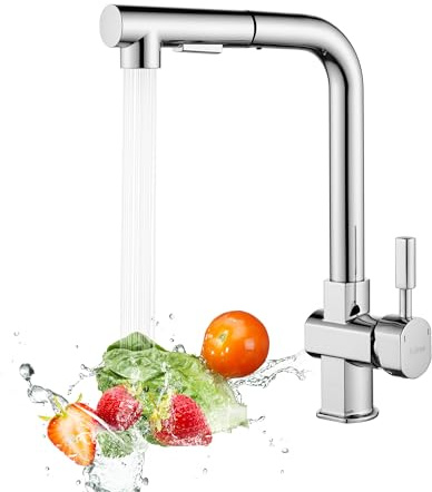 Süßren Grifo de Cocina,Grifo de Cocina Extraible de Alta PresióN,Grifo de Fregadero de Cocina Con Rociador,Dos Modos de Flujo de Agua,Giro de 360°,Grifo Mezclador de Cocina de Acero Inoxidable Cromo