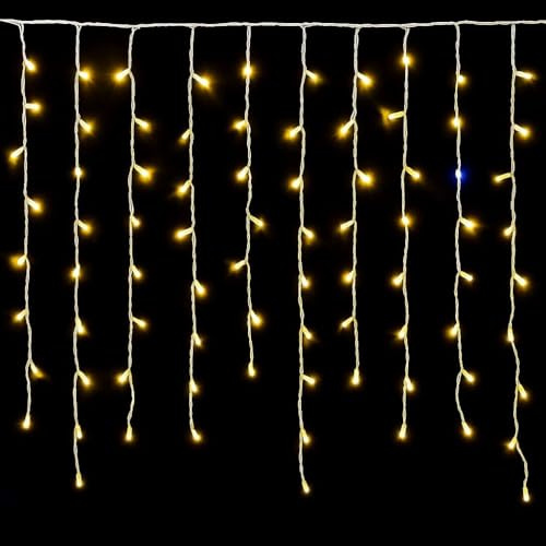 Elektronova Catena Luminosa 300 LED, 30Mt, Luce Giallo, Cavo Bianco, IP65, Prolungabile, Effetto Flash, ghirlanda nataliza, negozi, balcone natale