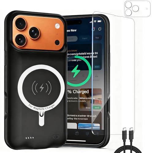 Carcasa de batería para iPhone 17 Pro Max, funda recargable portátil para teléfono, batería externa portátil 10000mAh, funda protectora con cargador externo, negro