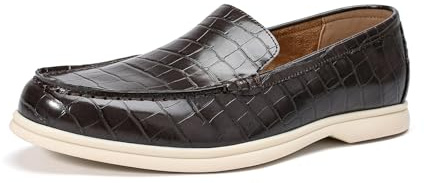 Allthemen Men's Casual Leather Loafers Shoes Crocodile Printed Slip-On Penny Boat Shoes Fashion Driving Moccasins Coffee 10 UK