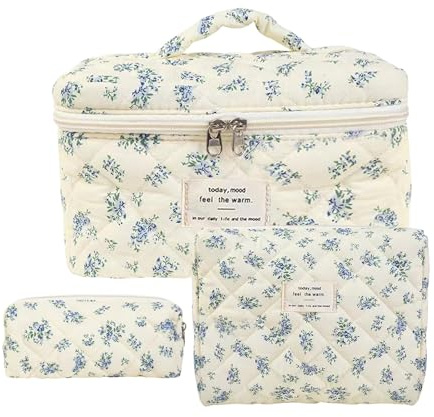 Borsa Per Il Trucco Floreale – Borsa Per Cosmetici In Cotone Set Da 3 Pezzi | Organizer Per Borsá Da Toilette Da Viaggio | Simpatico Porta Pennelli Per Trucco Per Borsá Estetica Per La Cura Della Pell