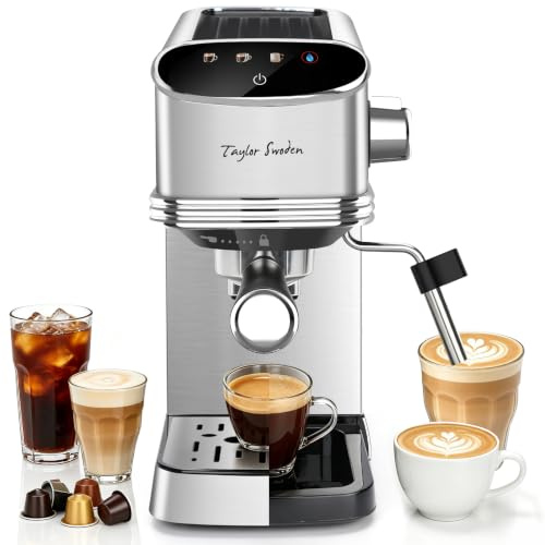 Taylor Swoden Cafetera Espresso 20 Bares, 1450w para Café y Cápsulas, Inox