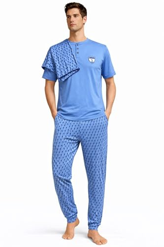 GX GARGIX Pigiama Uomo 3 Pezzi in Policotone – Maglia Mezze Maniche, Pantalone Lungo e Pantaloncino, Set Notte Casa, Vari Colori e Taglie