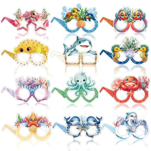 12 occhiali decorativi per feste a tema oceano,accessori per foto in spiaggia in estate, divertenti sotto il mare, cornici per occhiali di carta, decorazioni per feste di compleanno a tema mare
