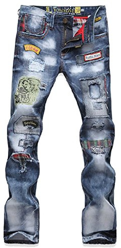 Anyu Herr lappade rippade stretch skinny jeans, Ljusblått, 38 SE