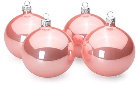 SIKORA Essentials Klassische Christbaumkugeln aus Glas - Hochglanz - 6 Farben 3 Größen Premium Qualität, Farbe/Modell:Rosa Hochglanz 4er Set, Höhe in cm:8 cm