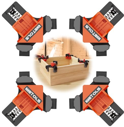 WETOLS Abrazadera de esquina para carpintería, abrazadera de ángulo recto de 90 grados, abrazaderas de madera, 4 abrazaderas ajustables con resorte, regalos para papá, regalos de cumpleaños para