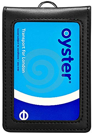 Hibate Genuine Leather Oyster Card Holder Bus Travel Pass Holders - Black