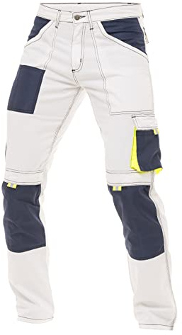 Men's Painter Pants Carpenter Tactical Field Pants Cargo Trousers with Cordura Reinforced Knees Pads & Utility PocketsS8 White 34-30