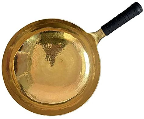 Reines Messing Topf Chinesisch Traditionelle Handgeschmiedete Kupferpfannen zum Kochen Messing Wok Kupfer Bratpfannen Unbeschichtet Kochtopf (Durchmesser 30 cm)