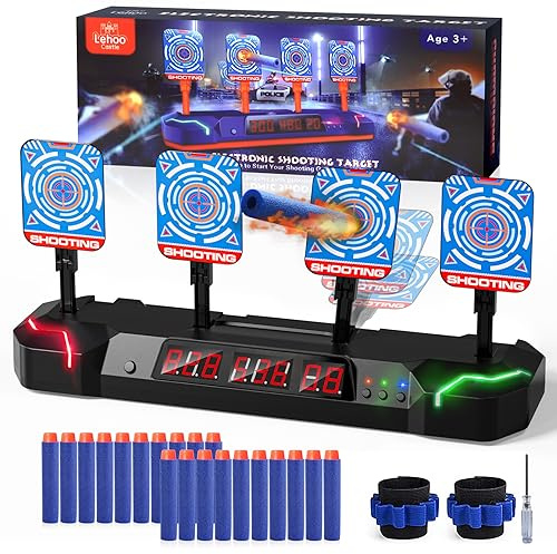 Lehoo Castle Zielscheibe für Nerf Pistole, Nerf Zielscheibe mit Licht, Sounds, Spielzeug Geschenke für 6 7 8 9 10 Jahre Kinder Jungen(Schwarz)