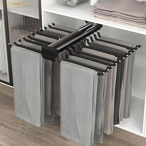 GIVROLDZ Hosenauszug Für Kleiderschrank, Hosen Aufhänger Ausziehbar, Multifunktionale Hosenständer Mit 22 Arme, Hose Rack Mit Silent Dämpfer, Platzsparende Aufbewahrung Für Kleiderschränke,Schwarz