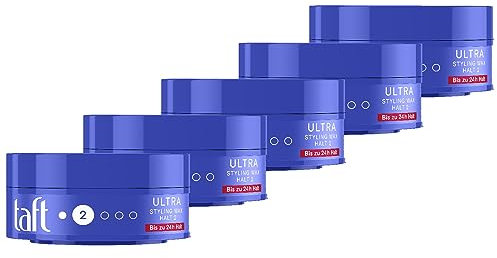 TAFT Styling Wax Ultra Bis zu 24h Halt 2 Glanz 5, schützt vor Feuchtigkeit & Wind für ein langanhaltendes Ergebnis, vegane Formel, 5x 75 ml