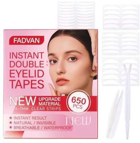 FADVAN 650Pcs Eyelid Strips, Sagging Eyelid Lifting Tape Double Eyelid Sticker, Invisible Adhesive Strip Sagging Eyelids