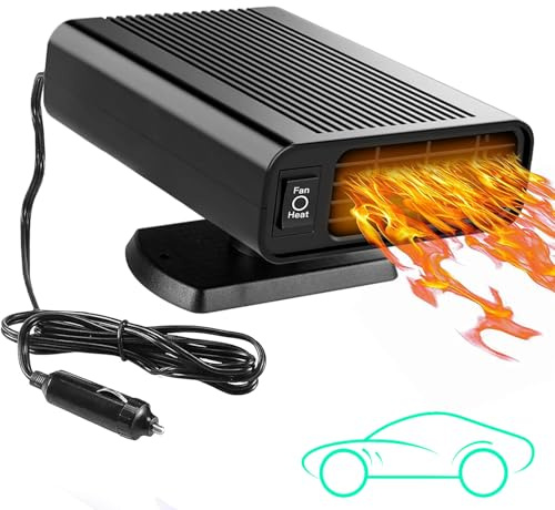 Showvigor 12V 150W Car Heater & Defroster, 2-in-1 Portable Heater for Windscreen Defogging and Fast Heating, Plugs into Cigarette Lighter, 360° Rotatable for Car Windows and Interior