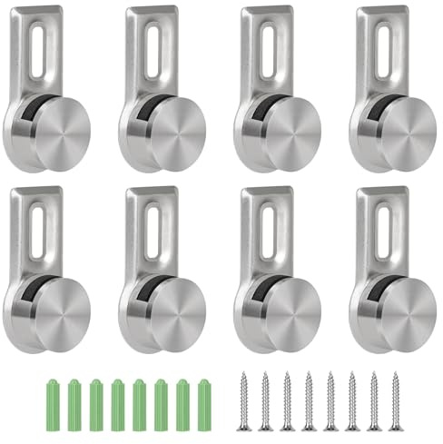 EFUTURETIME 8 x väggspegelhållare för paneltjocklek på 4–7 mm, glasfäste med 8 skruvar i rostfritt stål och 8 väggankare för bilder av akrylglas