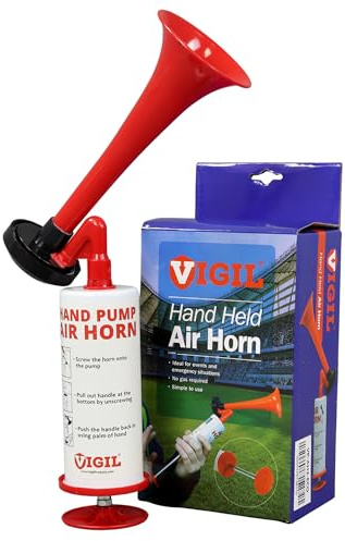 Vigil Air Horn Handheld with Metal Pump Action - Easy to Use Air Horns Ideal for Events & Emergency Use - Airhorn Loud 130dB for Safety Alerts - Blow Horn with Eco-Friendly Design
