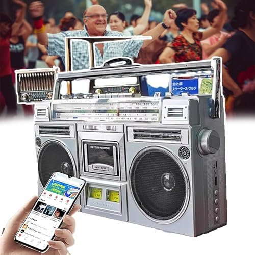 Reproductor de CD - Estilo retro clásico de los años 80, casete portátil / reproductor / radio, distancia de transmisión: 10 m, compatible con entrada SD/USB, con 2 altavoces, para reuniones