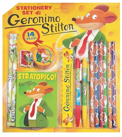 EURO PUBLISHING Coffret de papeterie Geronimo Stilton - Produit officiel - (Composé de 14 pièces) - Langue Italienne
